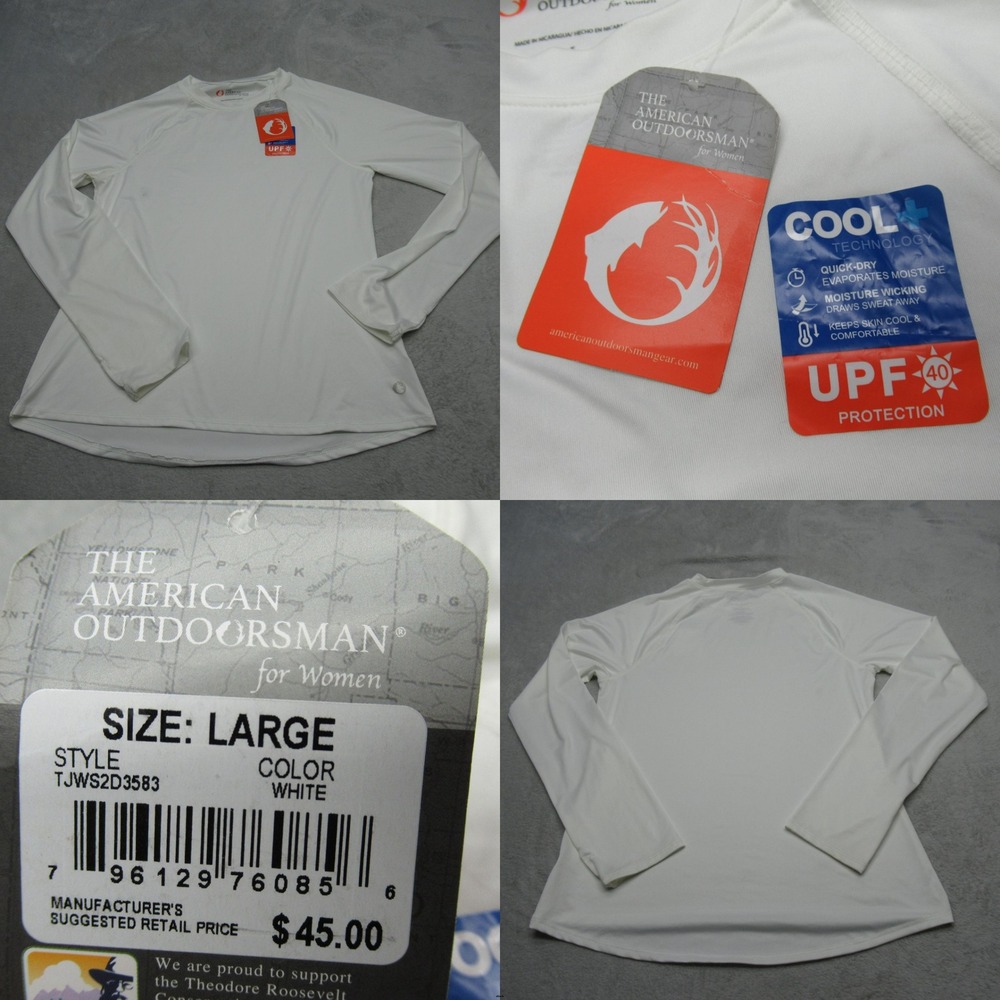 The American Outdoorsman Shirt Women Large White UPF Long Sleeve Performance NWD